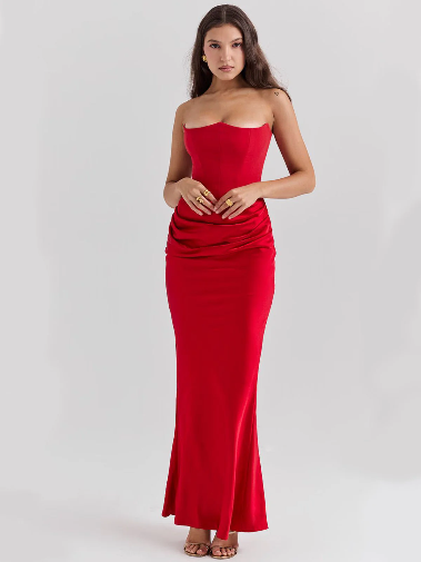 Red strapless dress