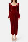 Vestido rojo velvet mangas