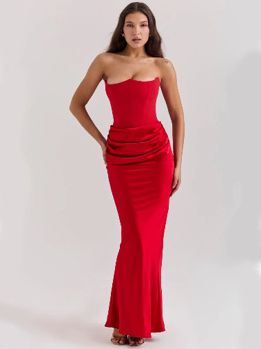 Red strapless dress