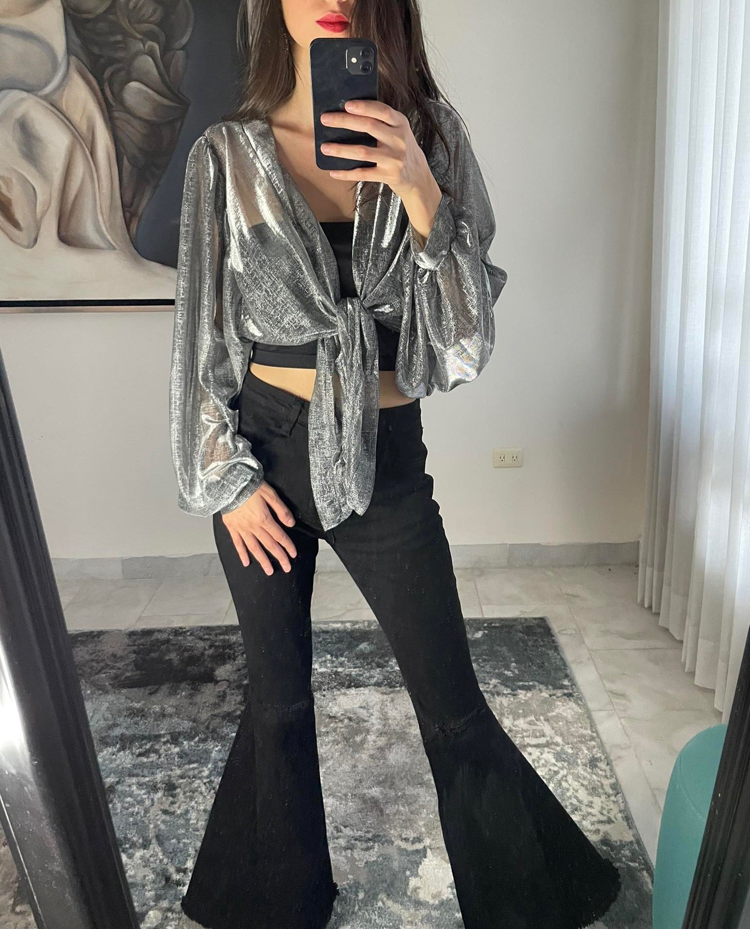 Blusa plateada gris