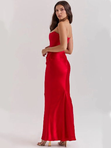 Red strapless dress