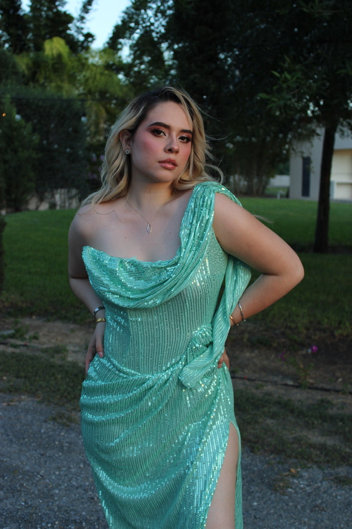 Vestido turquesa lentejuelas