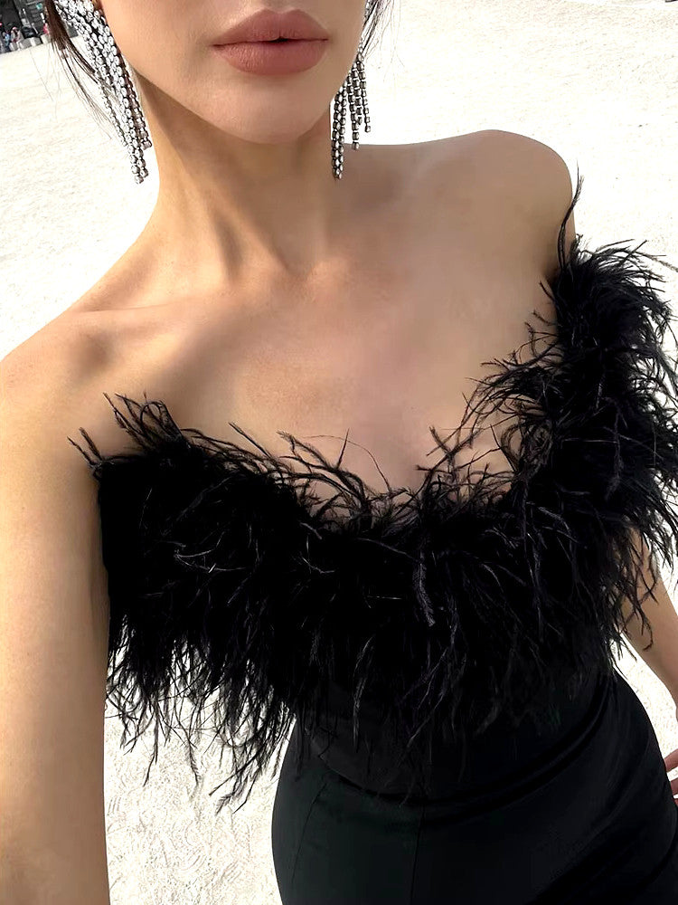 Feather black dress