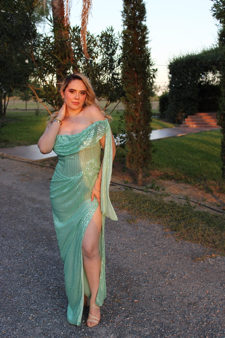 Vestido turquesa lentejuelas