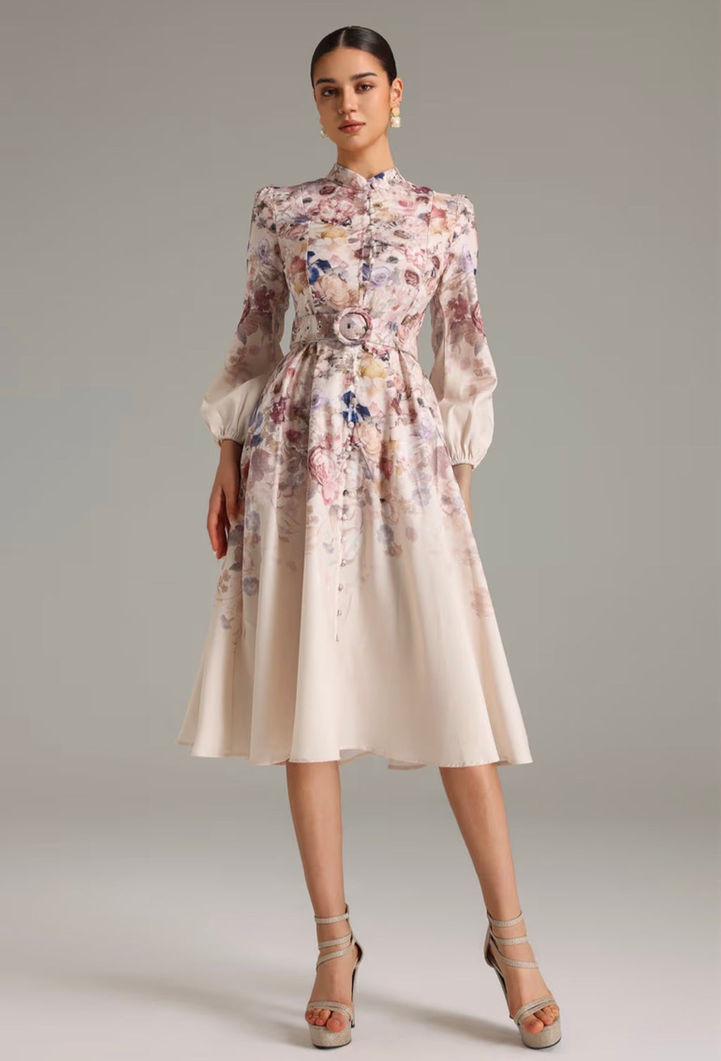 Flowers ivory midi dress