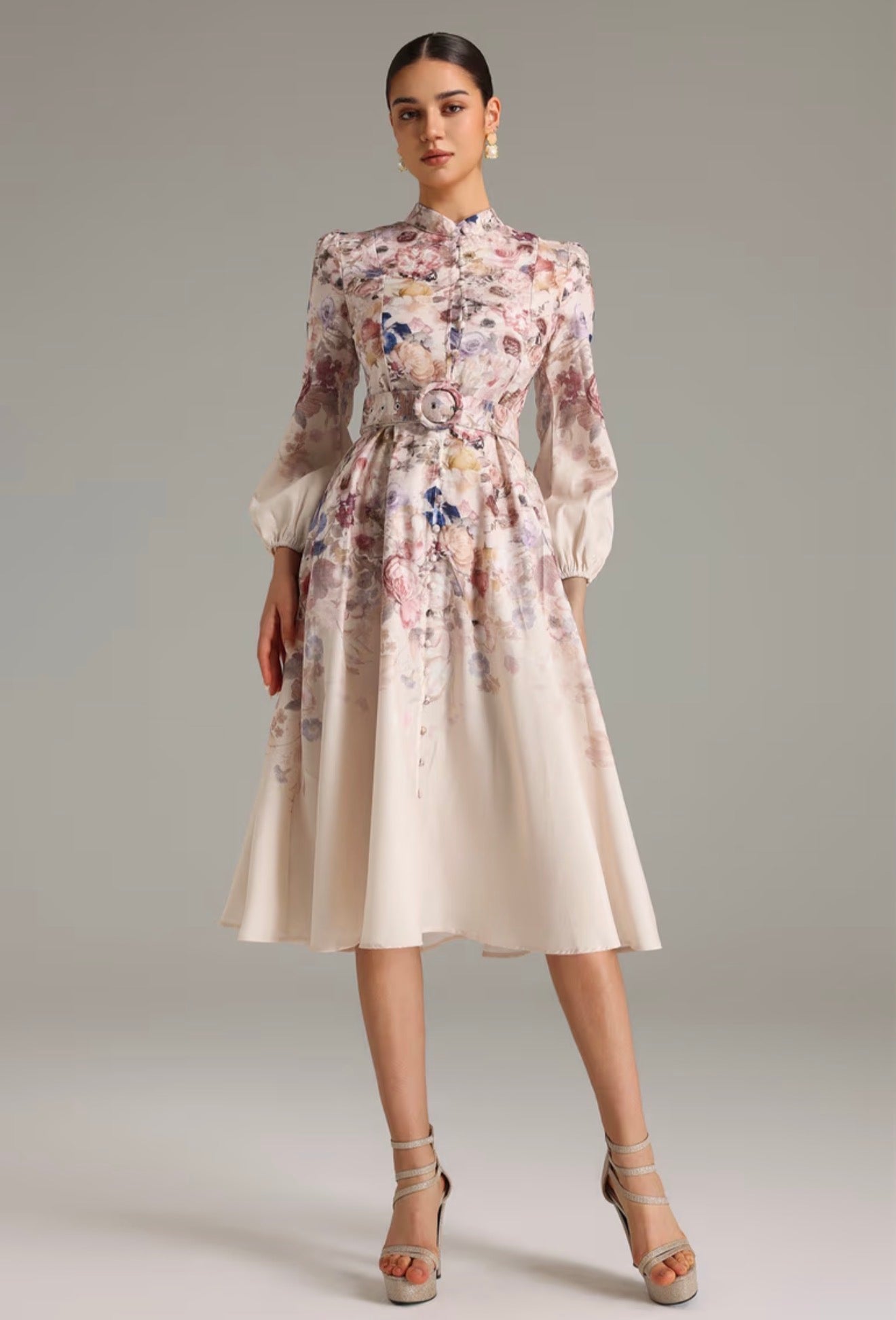 Flowers ivory midi dress