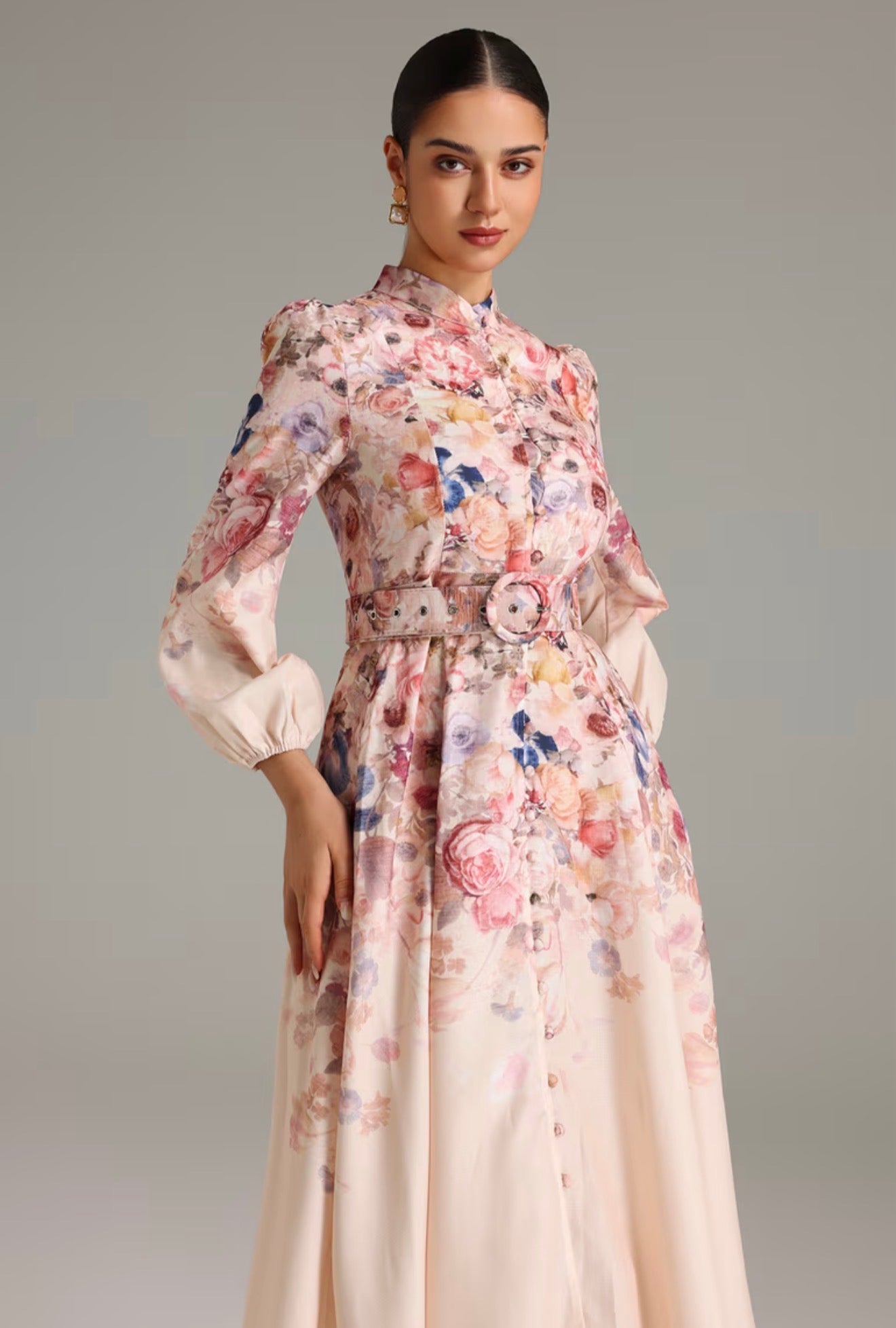 Flowers ivory midi dress