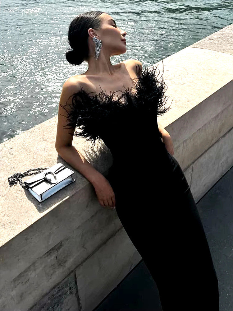 Feather black dress