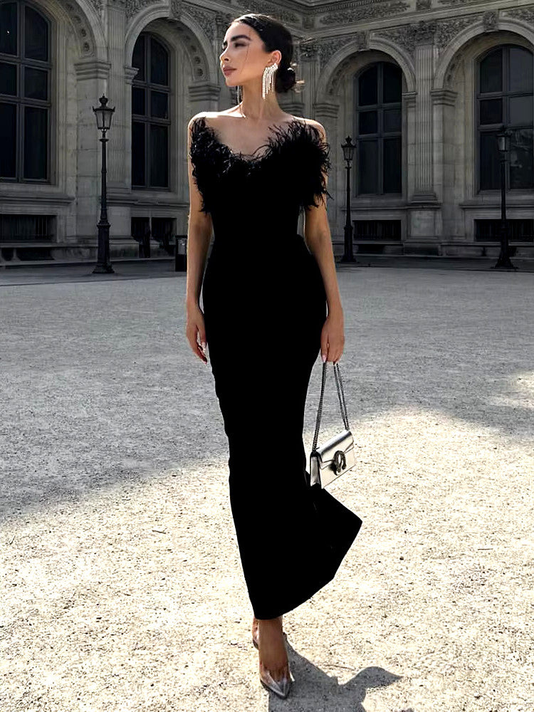 Feather black dress