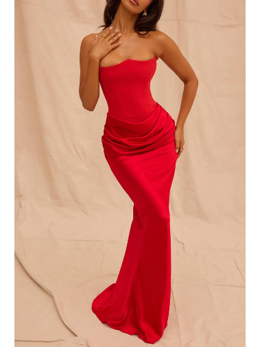 Red strapless dress