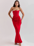 Red strapless dress