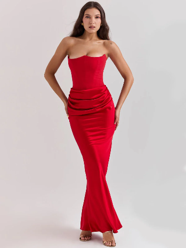 Red strapless dress