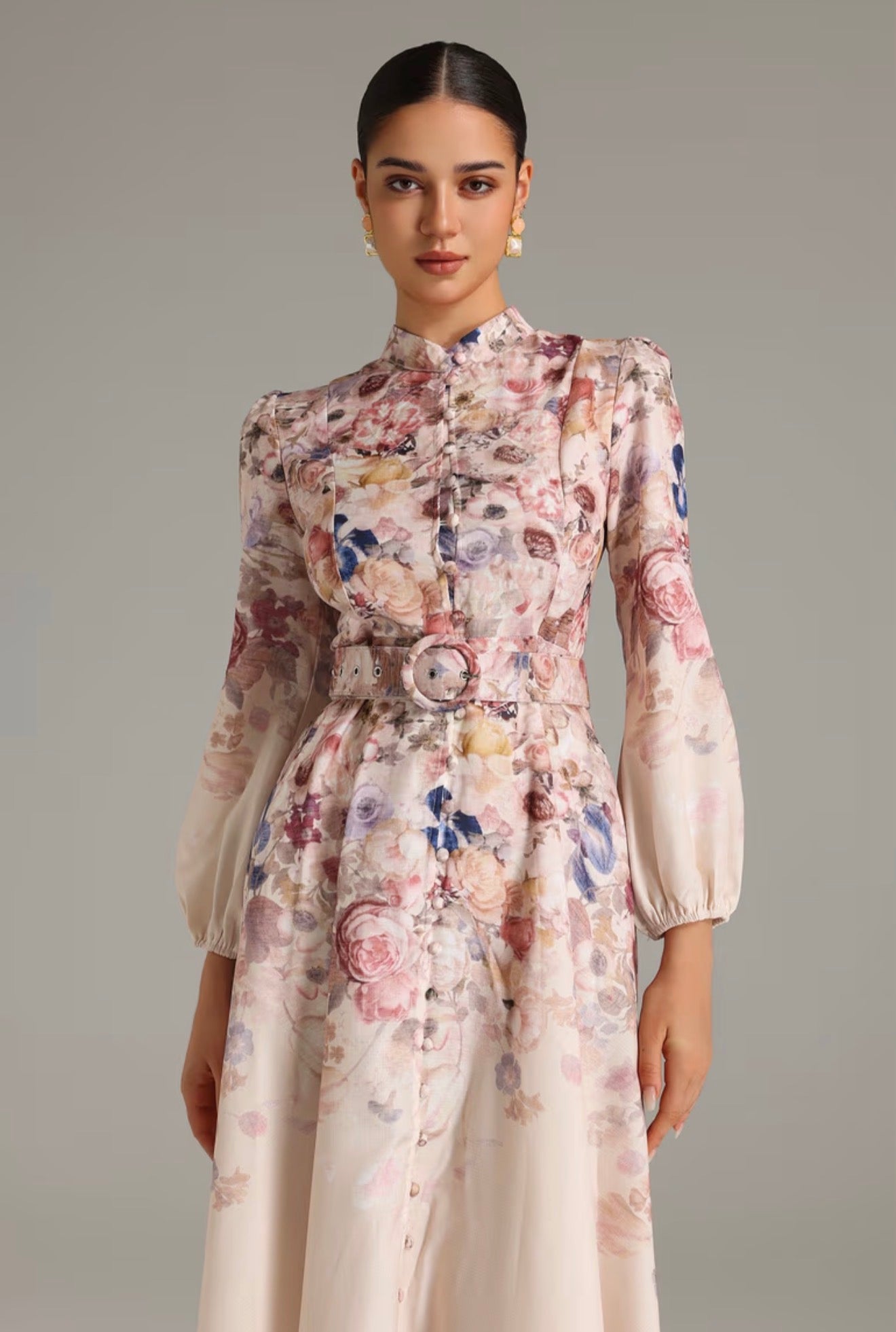Flowers ivory midi dress