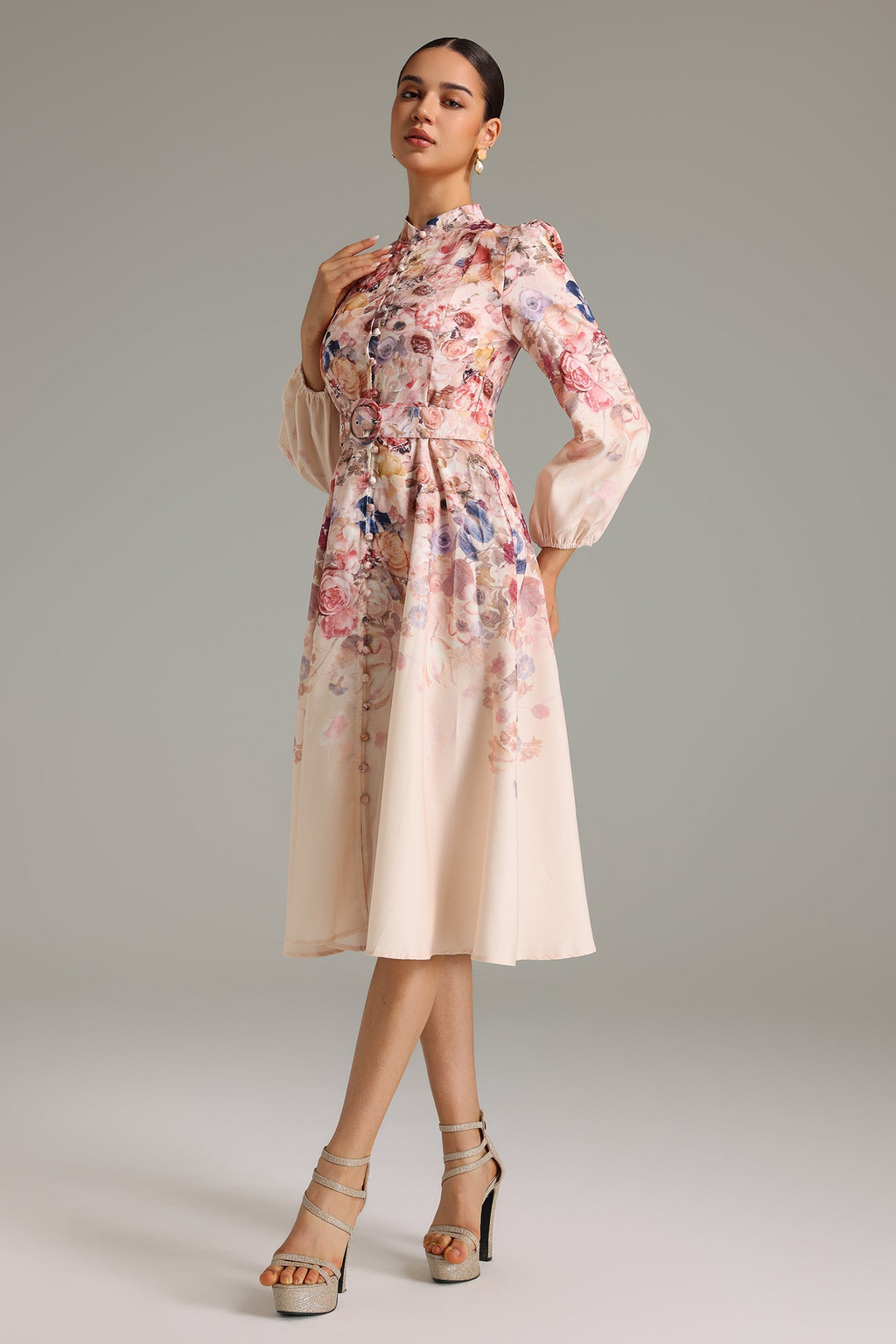 Flowers ivory midi dress