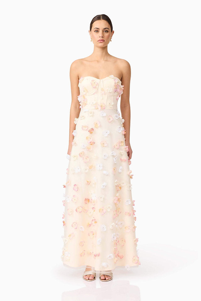 Vestido de flores beige