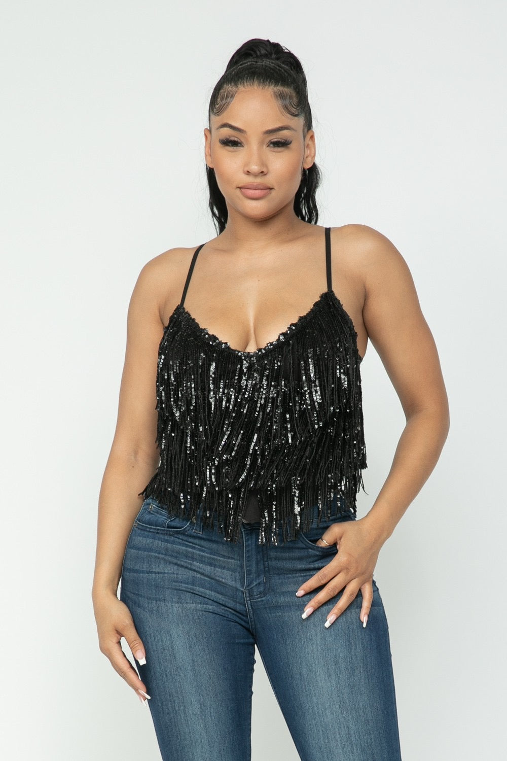 Top negro de brillos