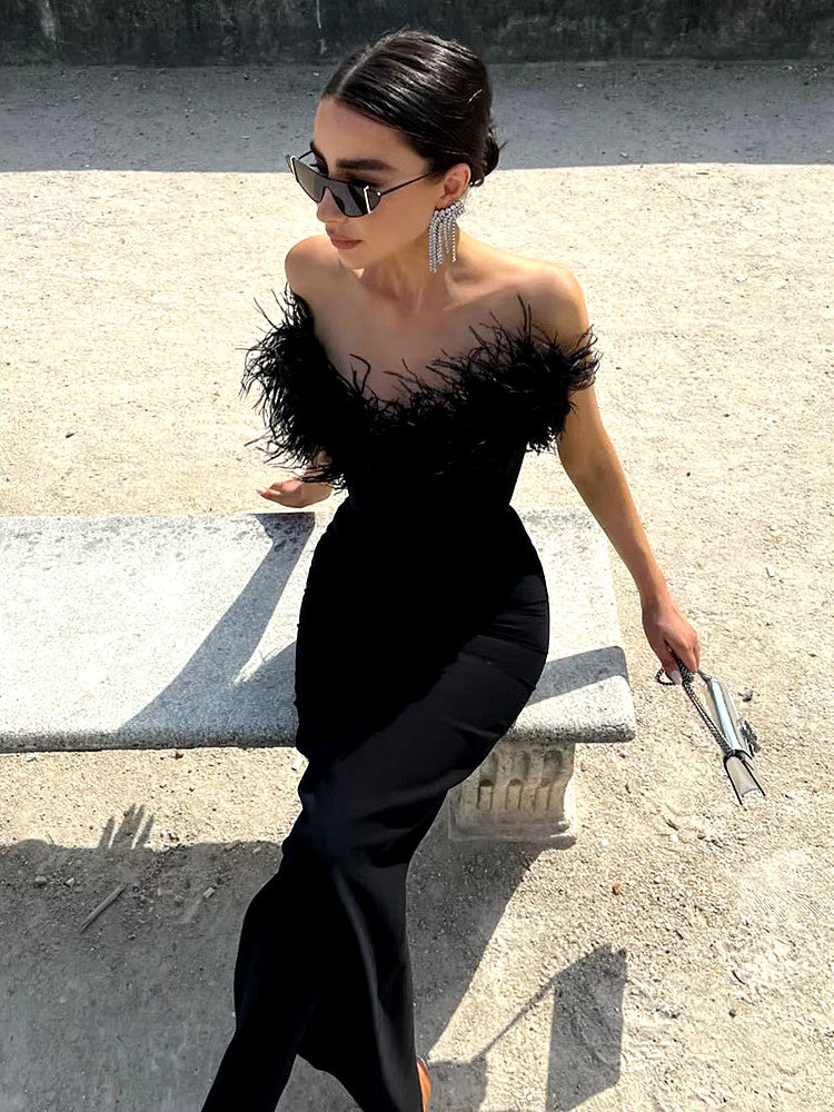 Feather black dress