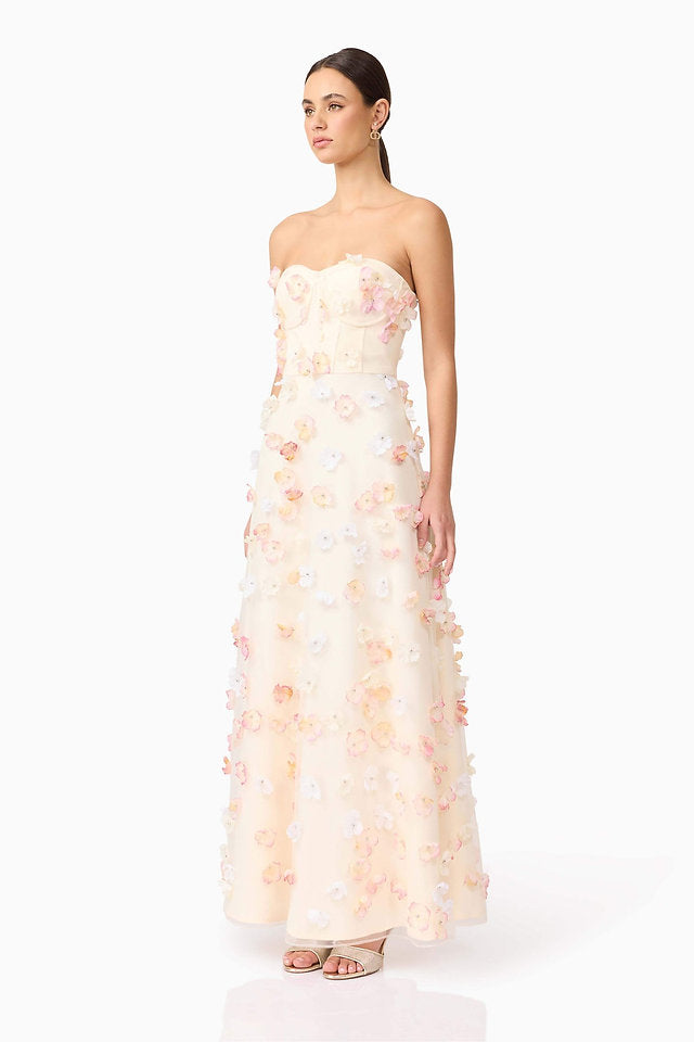 Vestido de flores beige