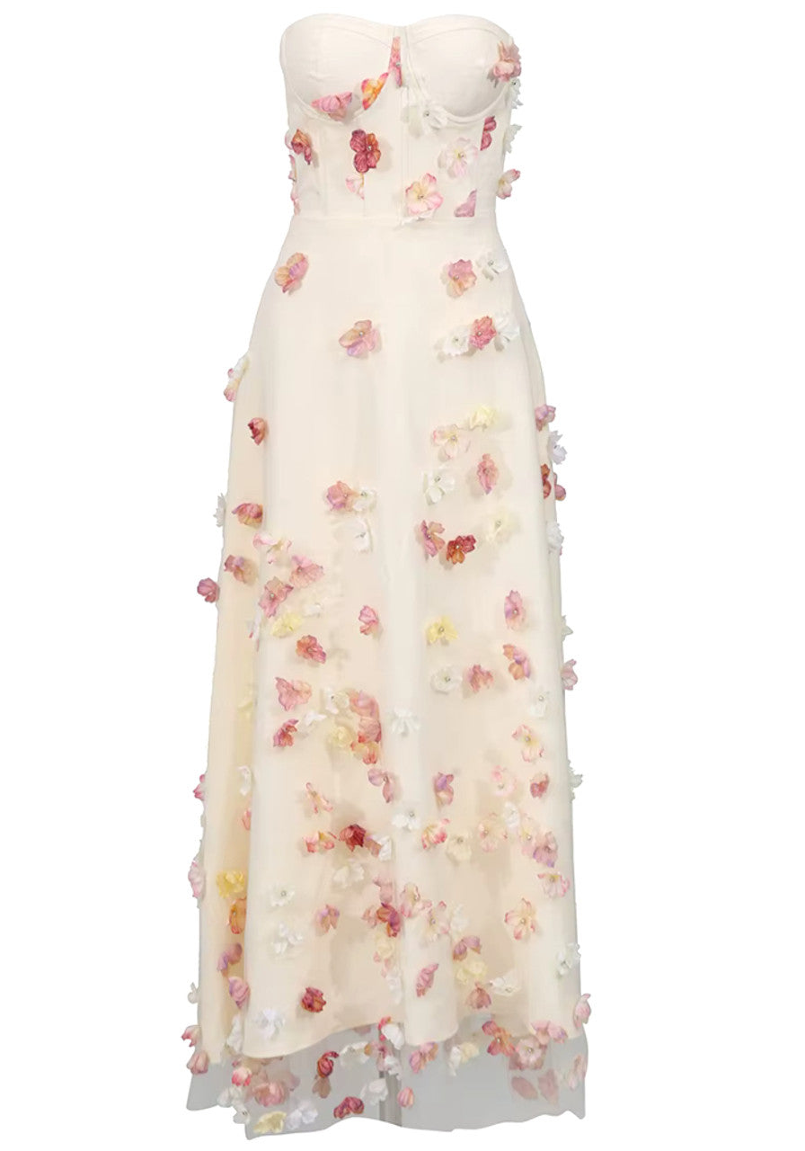 Vestido de flores beige