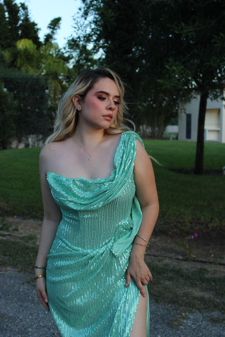 Vestido turquesa lentejuelas