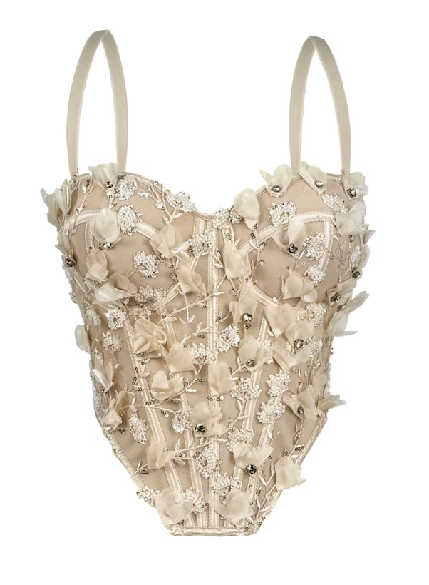 Top beige flores 3D