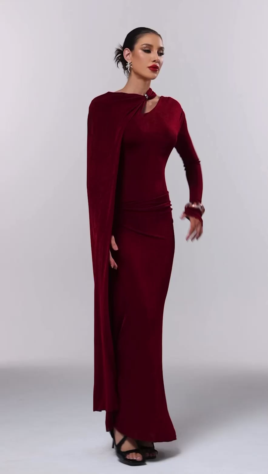 Vestido rojo vino manga larga